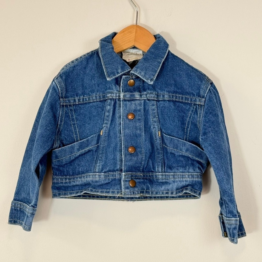 VTG Bandana Kids Denim Jacket Size 2 Blue Cropped Trucker Made in Canada 6699